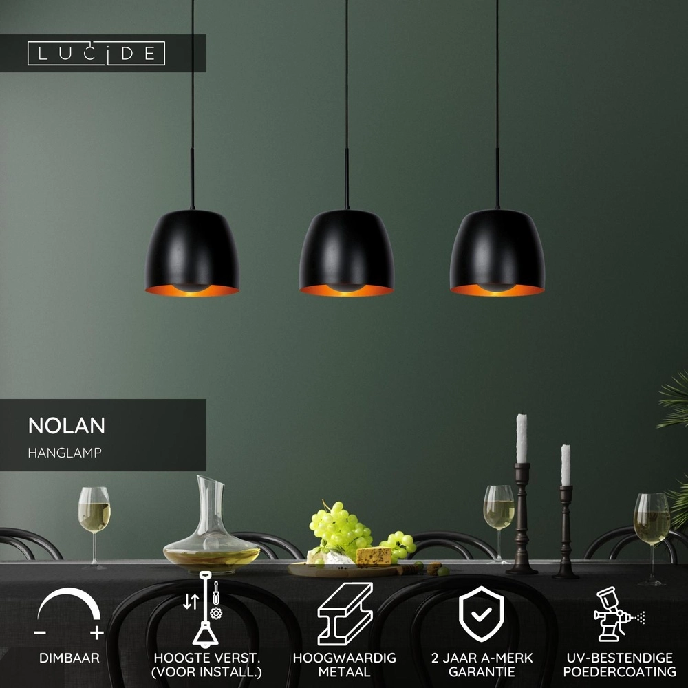 3-lichts hanglamp Nolan zwart Lucide 5411212302892