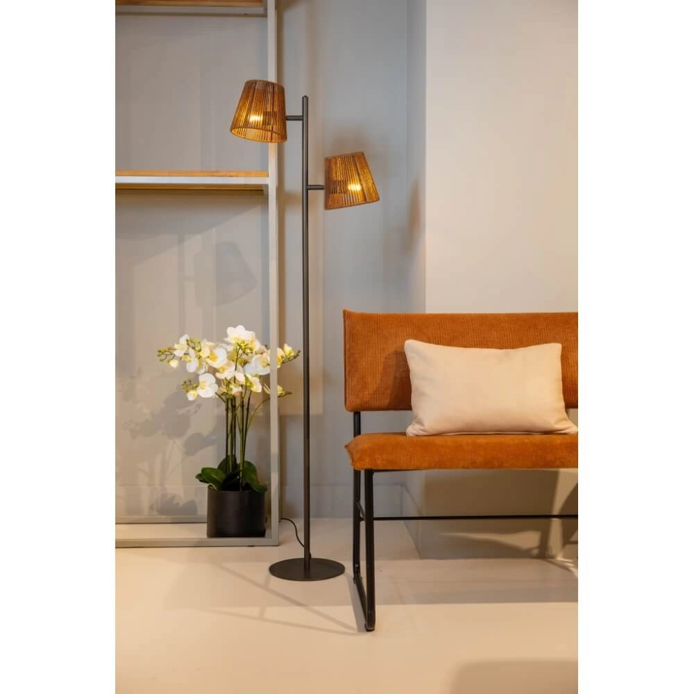 3-lichts vloerlamp Daan bruin met rotan ETH 8720195309345