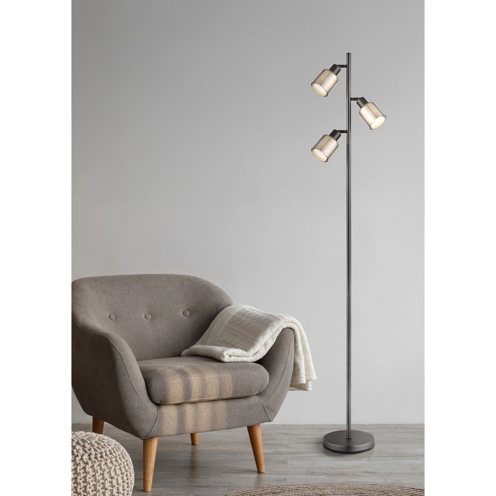 Design vloerlamp Villegas 3-lichts gunmetal Globo 9007371569953