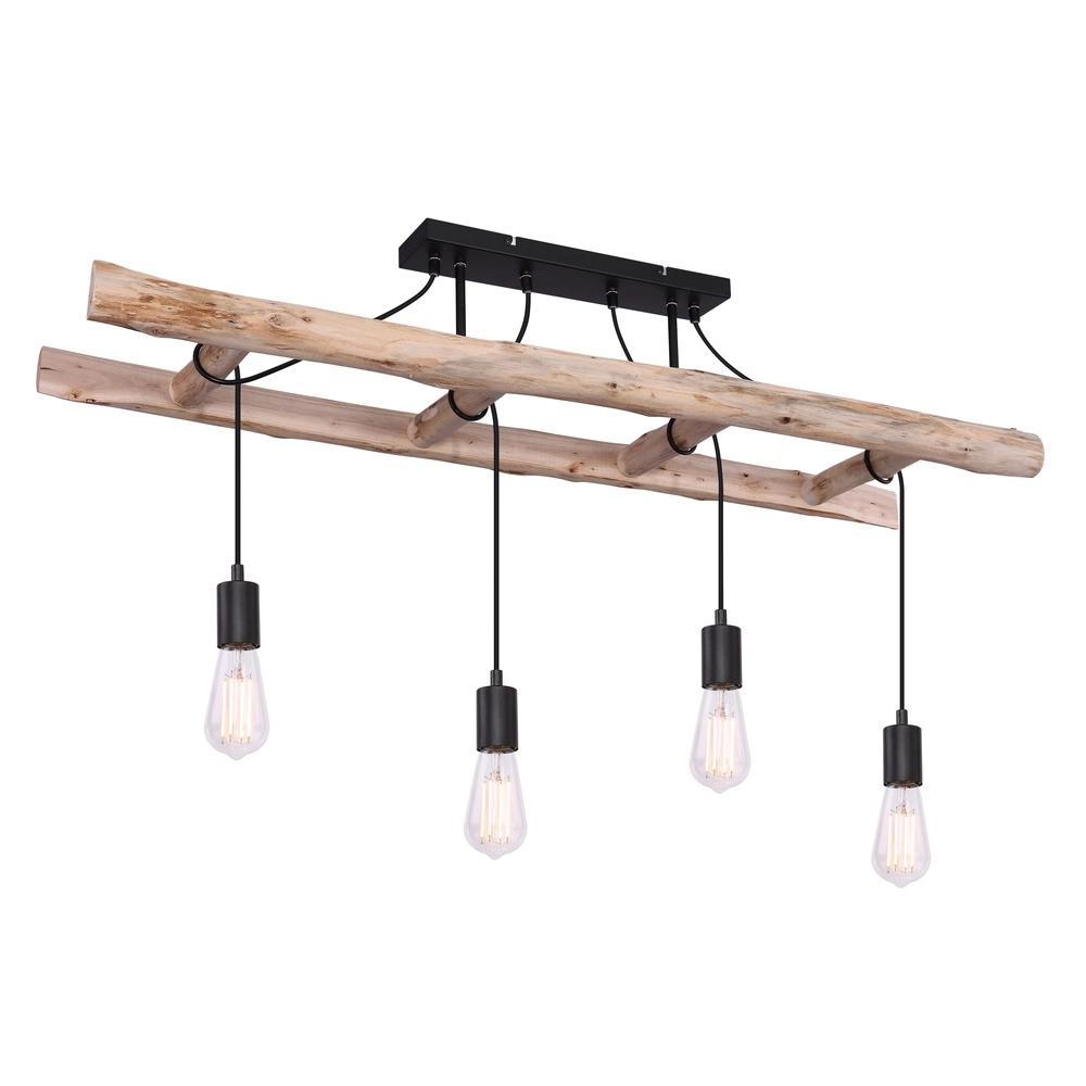 4-lichts hanglamp Irmgard hout 80cm