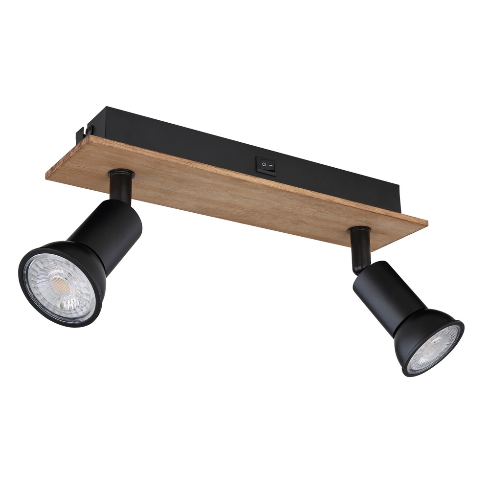 Plafondspot Drew zwart met hout 2-lichts Globo 9007371430789