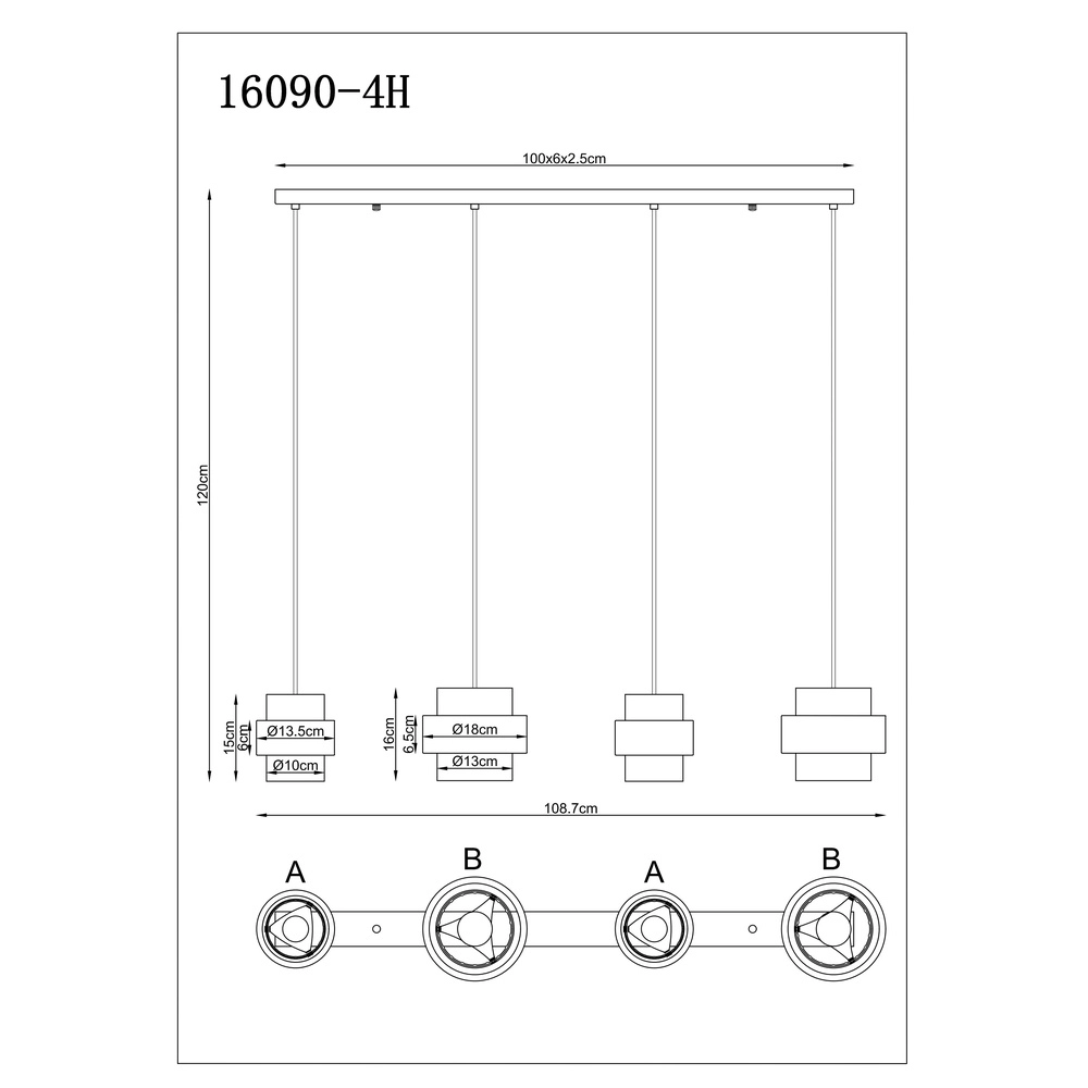4-lichts hanglamp Daren zwart met marmer Globo 9007371592654