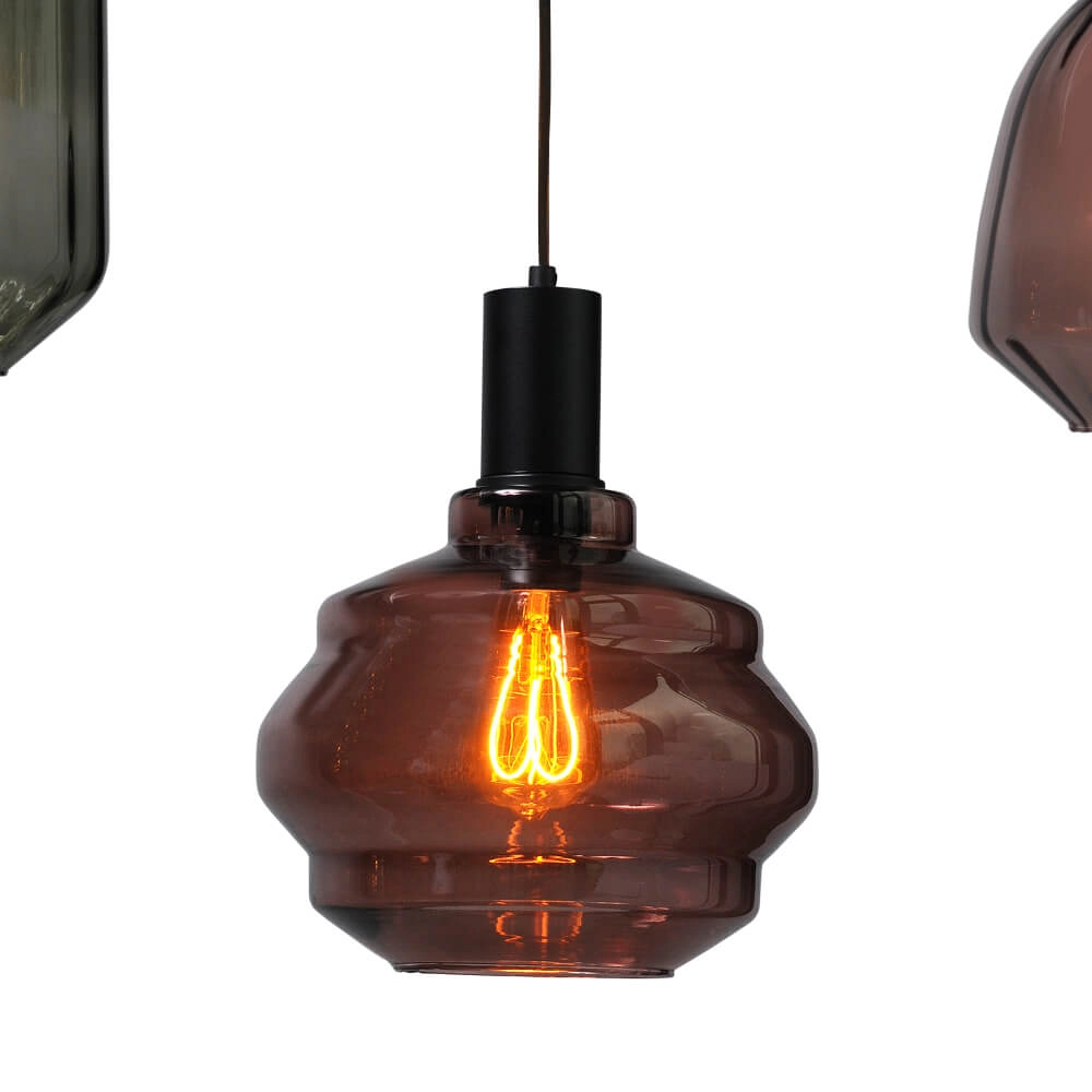 5-lichts hanglamp - zwart - Porto met verschillende glazen Masterlight 8718121270388