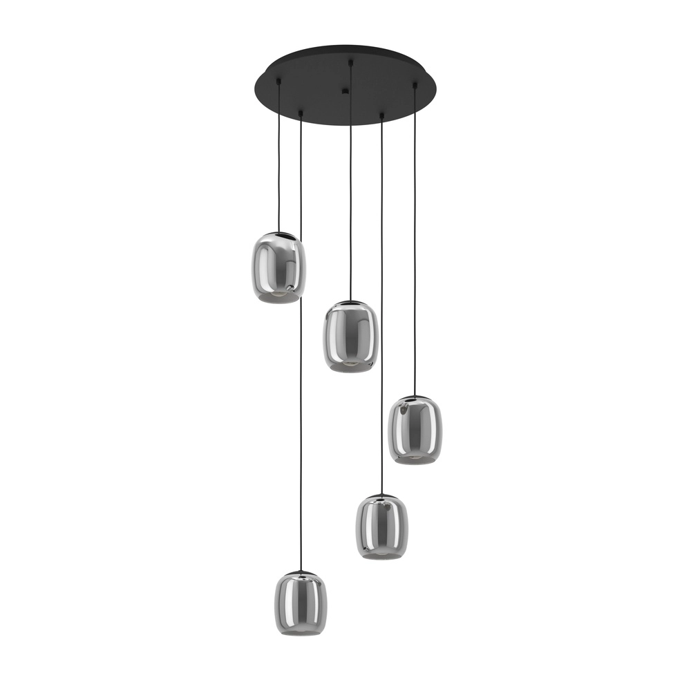 Eettafel hanglamp Ciampino 5L - smoke frosted glas