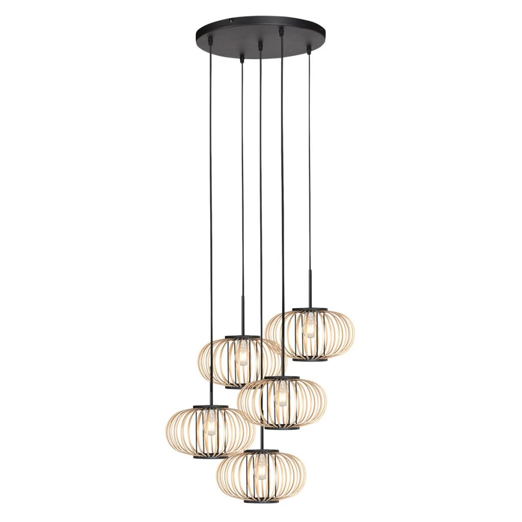 Hanglamp 5-lichts Silva met bamboe kappen