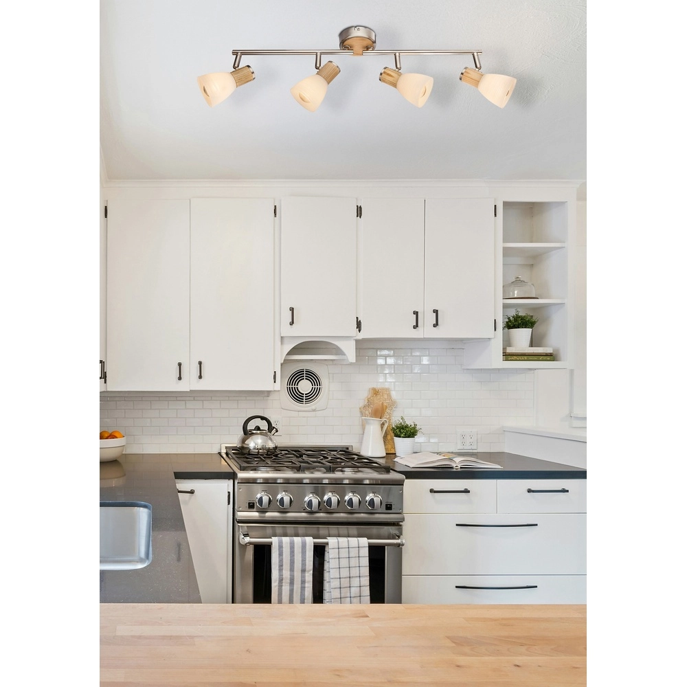 Plafondlamp Gylfi nikkel met hout 4-lichts Globo 9007371352548