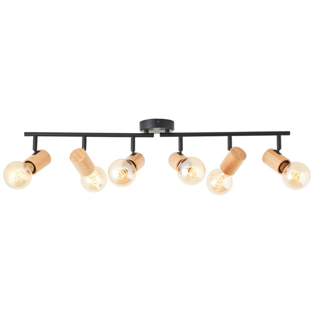 Plafondlamp Kerry 6-lichts zwart met hout