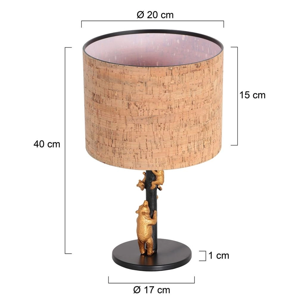 Zwarte tafellamp Animaux met kurk kapje Ø20cm Steinhauer 8712746180572