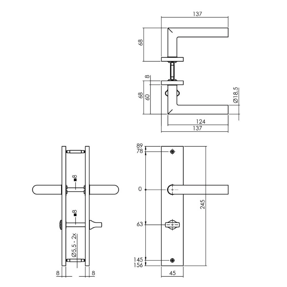 Deurklink Bastian WC-sluiting 63/8 messing Intersteel 8714186558157