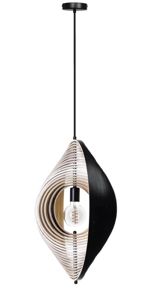 Desing hanglamp Woody zwart met hout Ø 59cm ETH 8720195307549