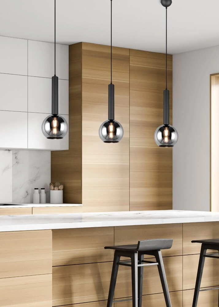Hanglamp Clayton zwart met smoke glas Trio 4017807532951