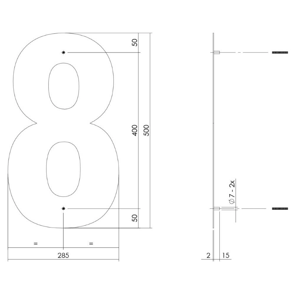 Huisnummer 8 XXL Numbra 50cm RVS Intersteel 8714186503256