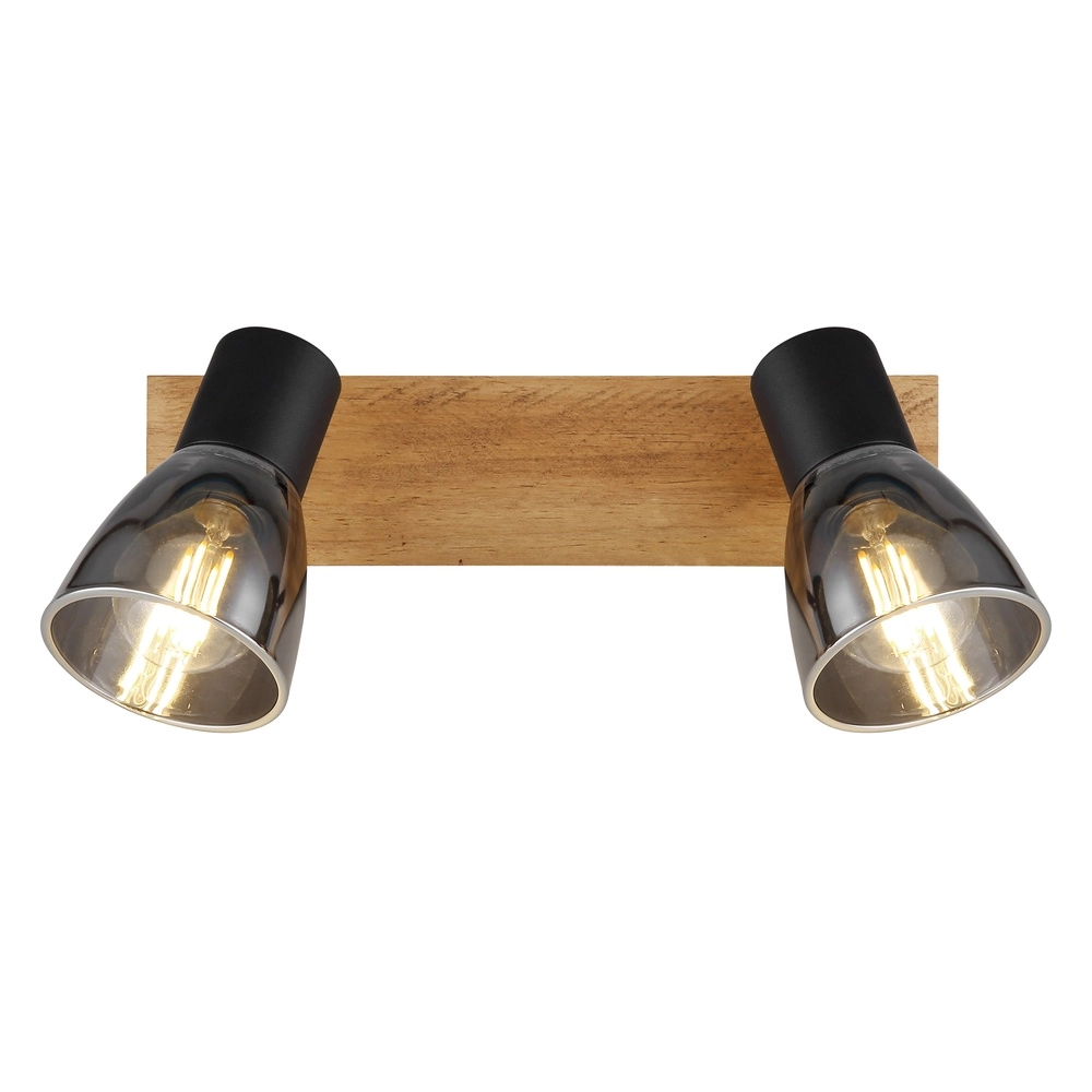Plafondlamp Claude 2-lichts zwart met hout Globo 9007371443208