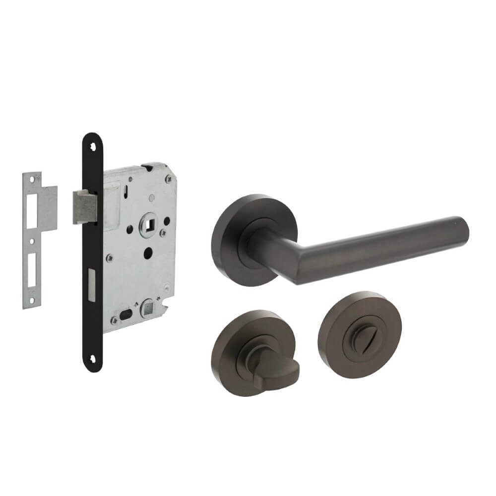 Compleet deurklinkset Bastian antraciet toilet
