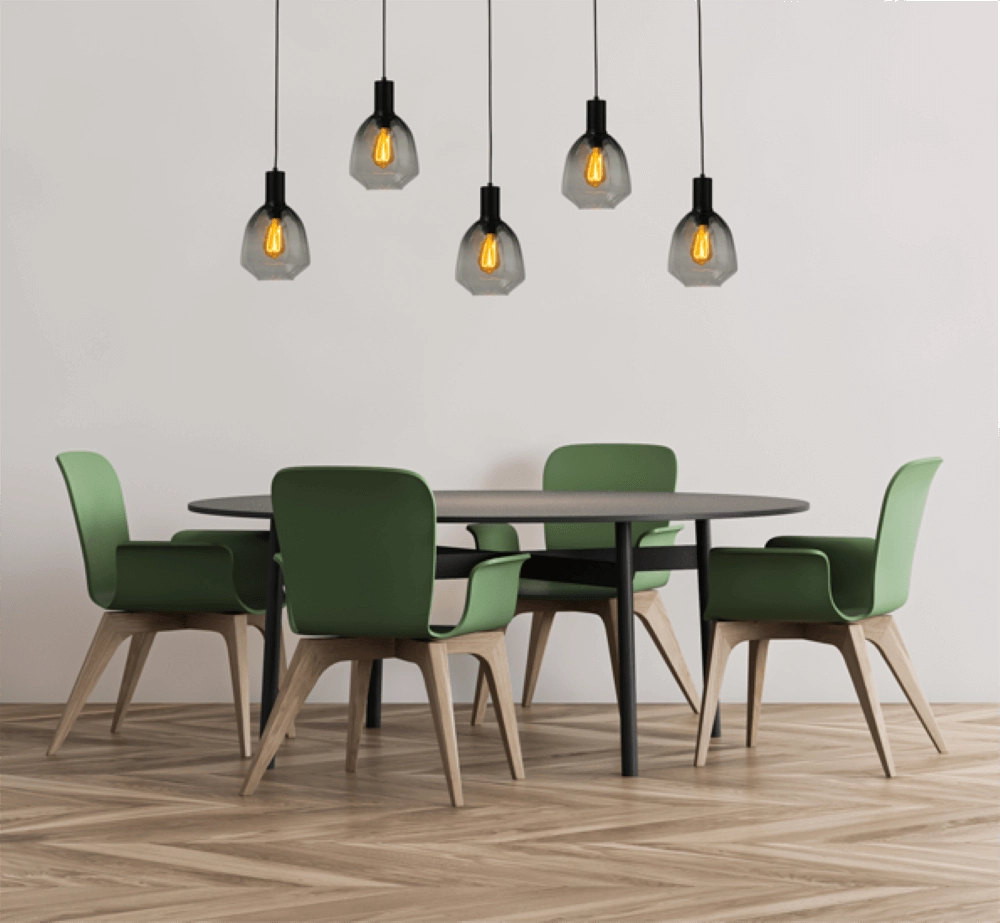 5-lichts hanglamp - zwart - Porto met Nicolette green glazen Masterlight 8718121270364