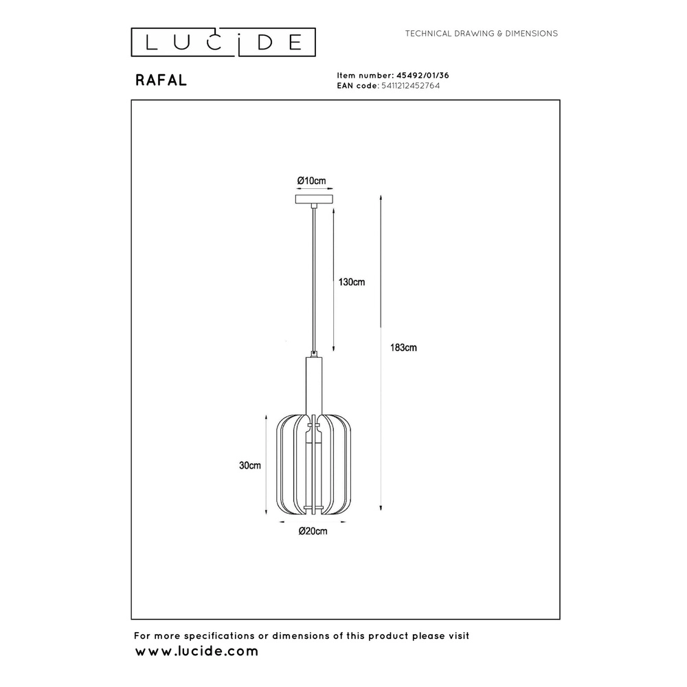 Strakke hanglamp Rafal zwart met grijs Lucide 5411212452764