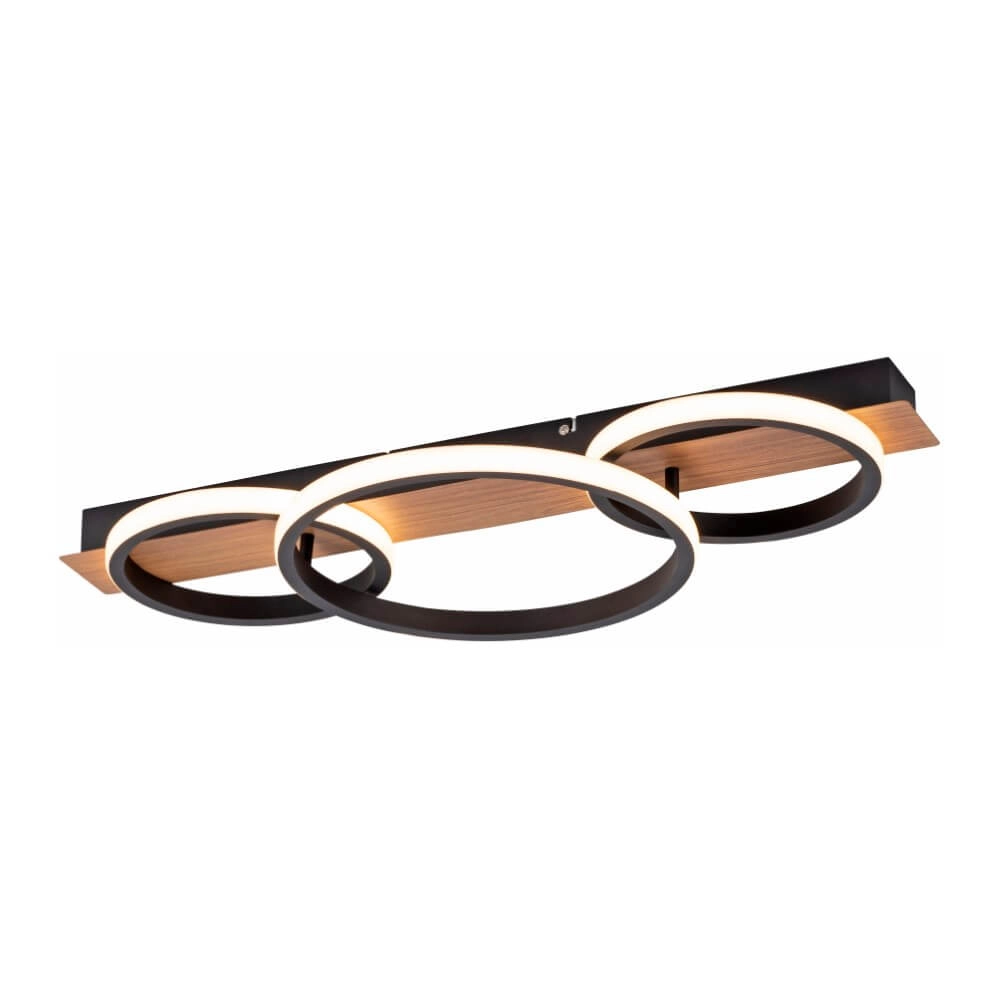 Plafondlamp Trooper zwart met hout 68cm