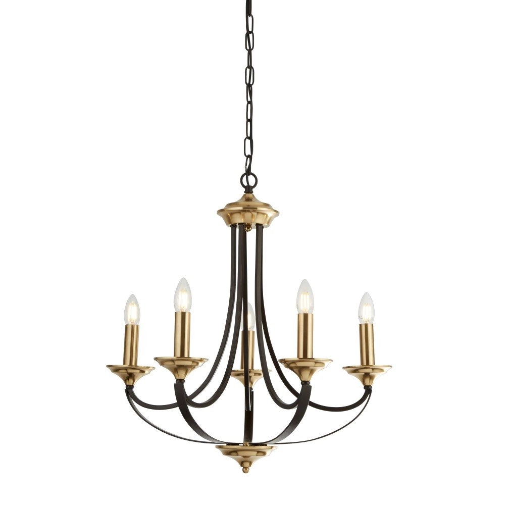 Klassieke kroonluchter Belfry 5-lichts 58cm brons met goud