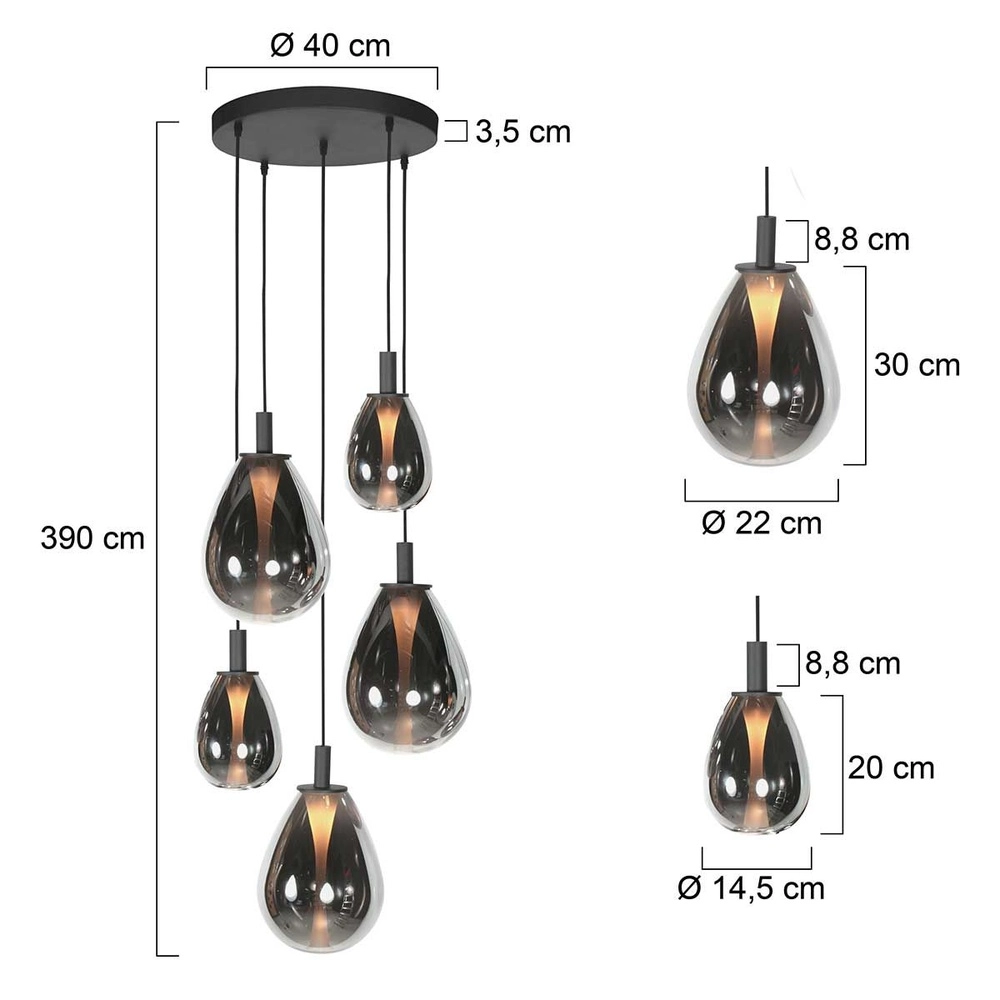 Hanglamp Glimsy 5-lichts zwart rond Steinhauer 8712746177961