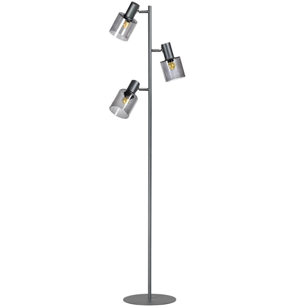 Glazen vloerlamp Sledge Glass 3-lichts zwart met smoke glas