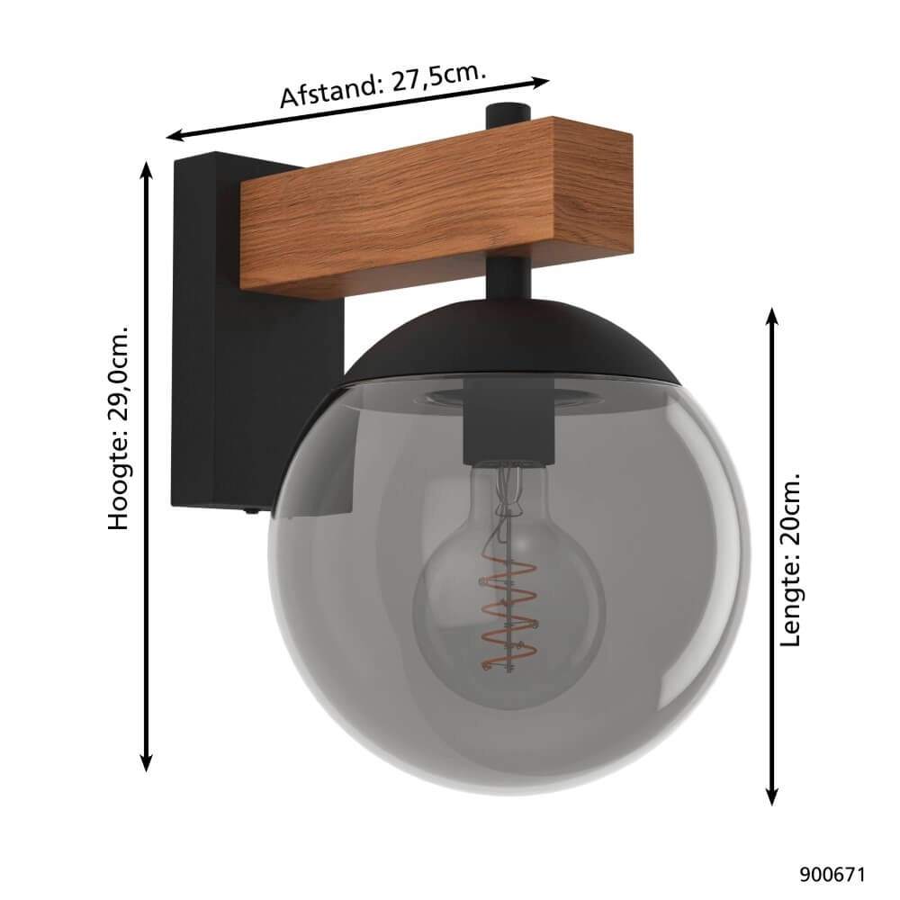 Bol buitenlamp Bufalata Hout met smoke glas Eglo 9008606261765