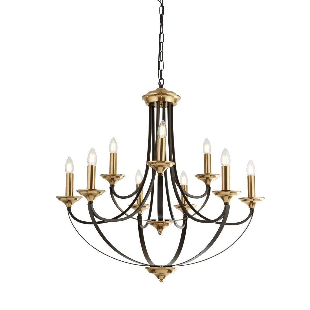 Klassieke kroonluchter Belfry 9-lichts 78cm brons met goud