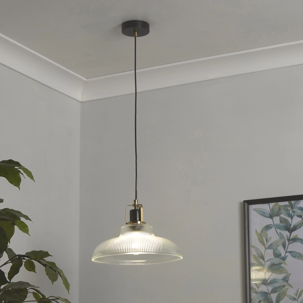 Design hanglamp Glossop messing met helder glas Searchlight 5053423306841