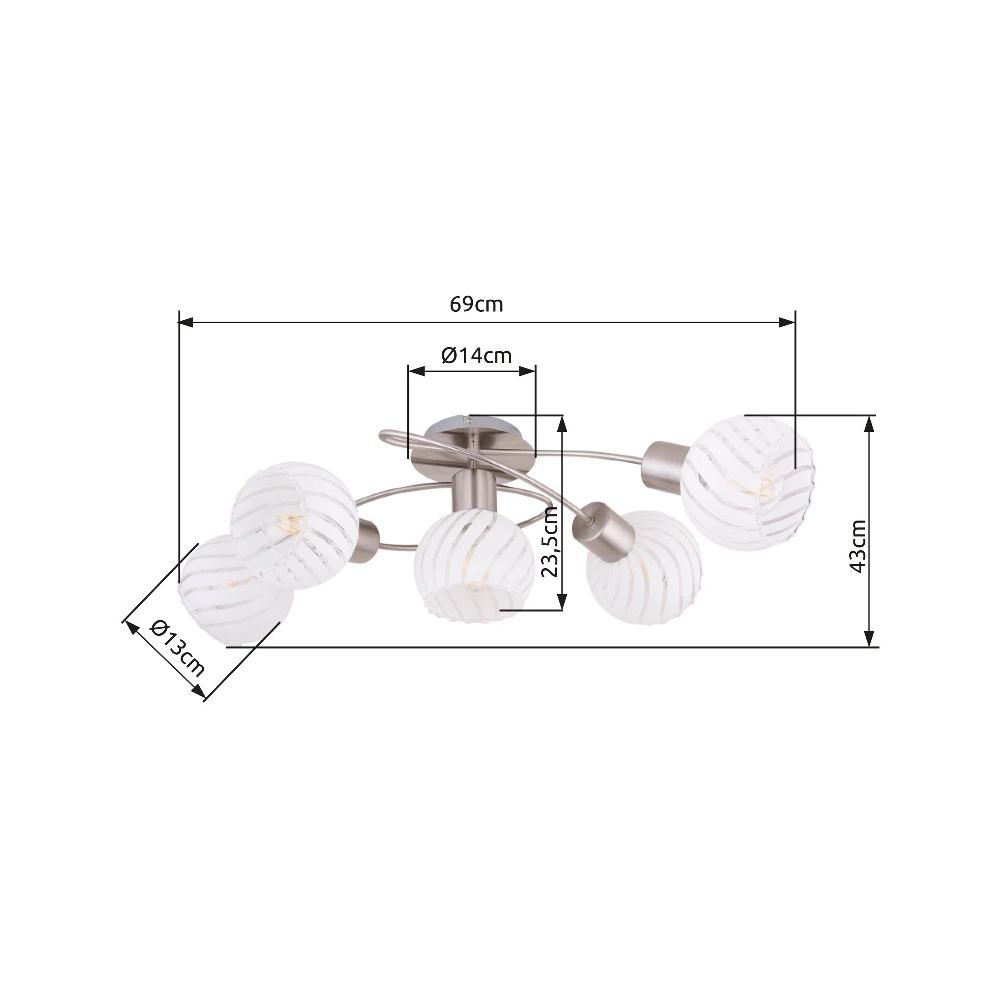 Plafondlamp Willy nikkel 5-lichts Globo 9007371406111