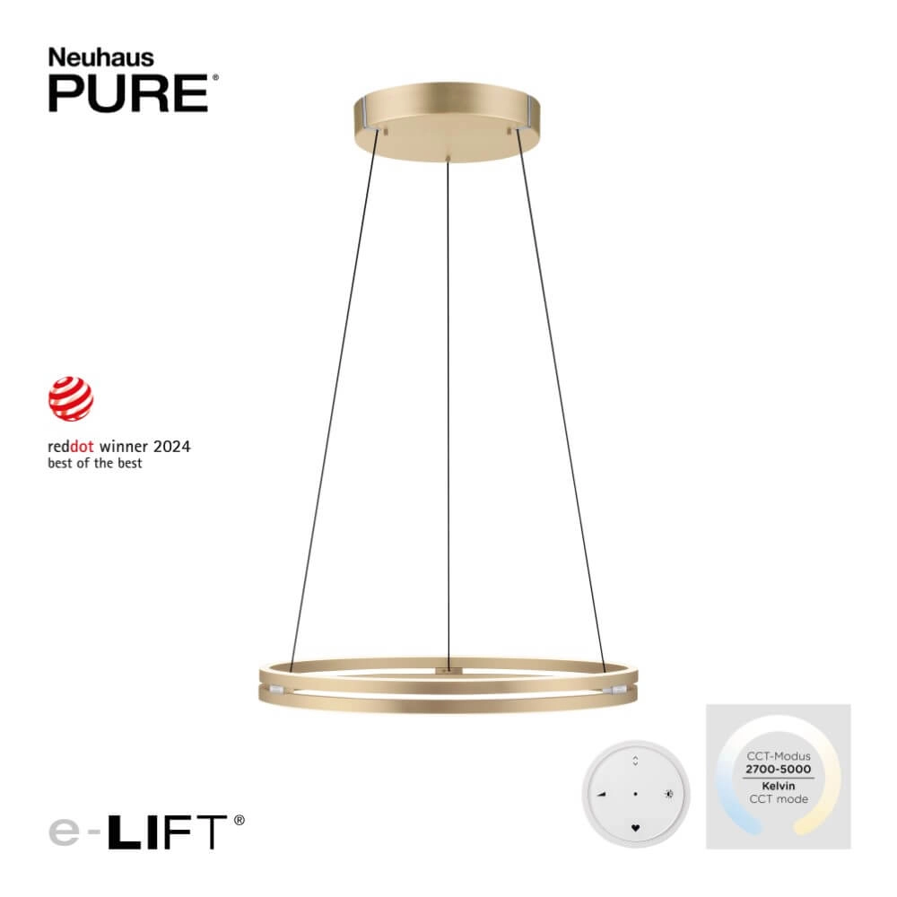 Strakke hanglamp Pure E-Loop messing Ø 70cm Paul Neuhaus 4012248372296