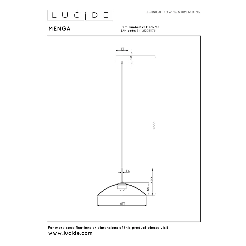Strakke hanglamp Menga Ø 60cm smoke glas Premium by Lucide 5411212251176