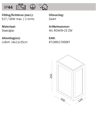 Huisjes buitenlamp Rowin 25cm Artdelight 8719831730087