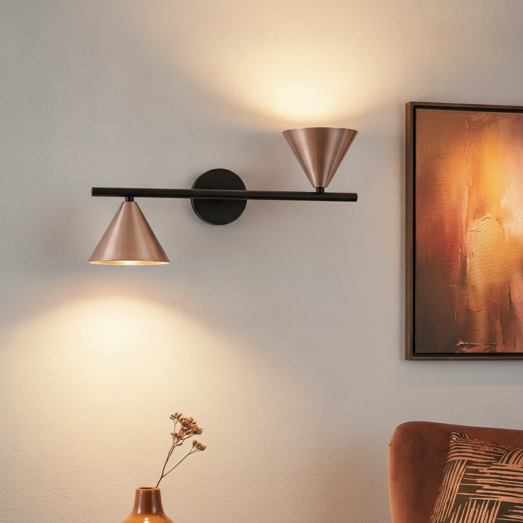 Wandlamp Conico dubbel zwart met koffiebruin