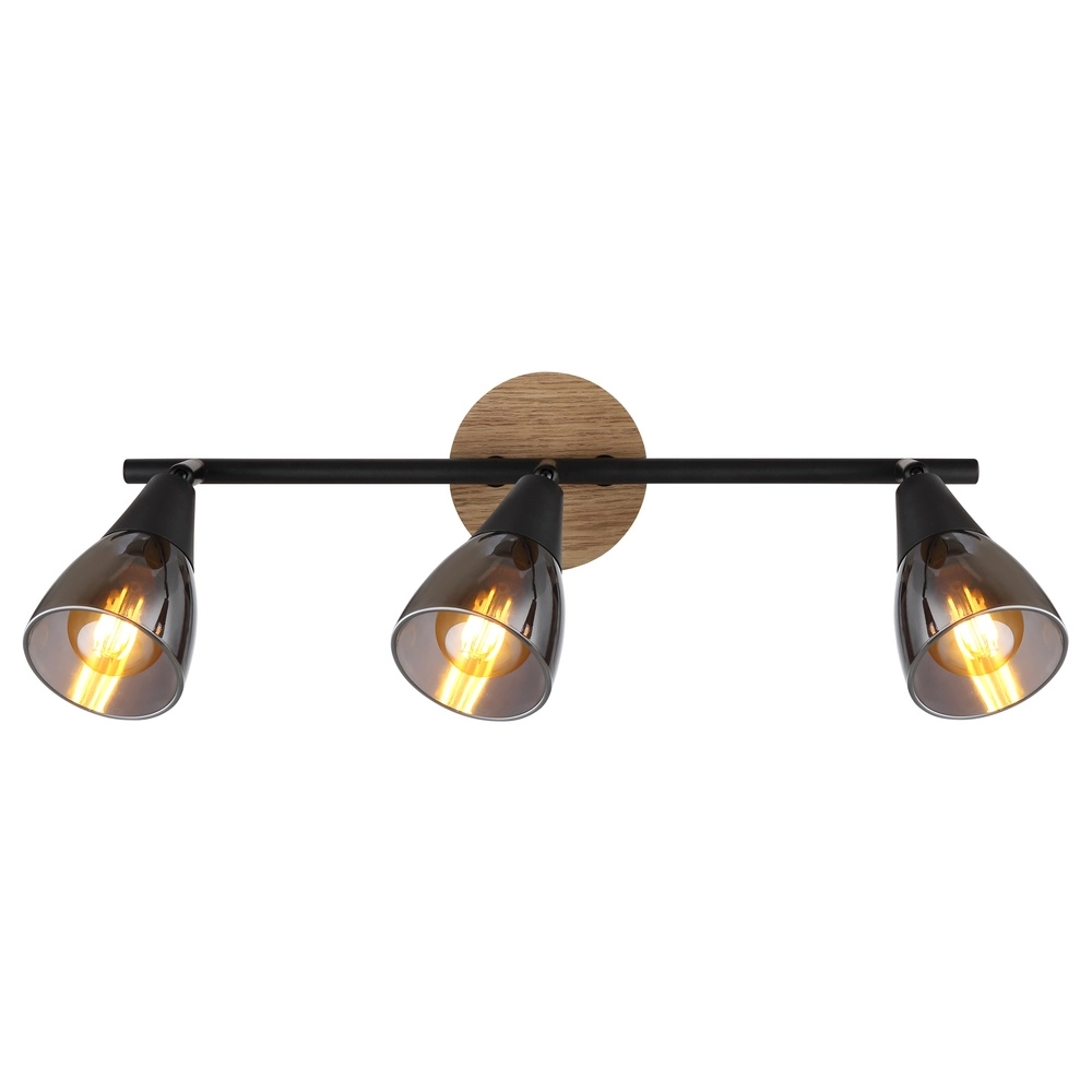 3-lichts plafondlamp Mubby zwart met houtlook Globo 9007371448869
