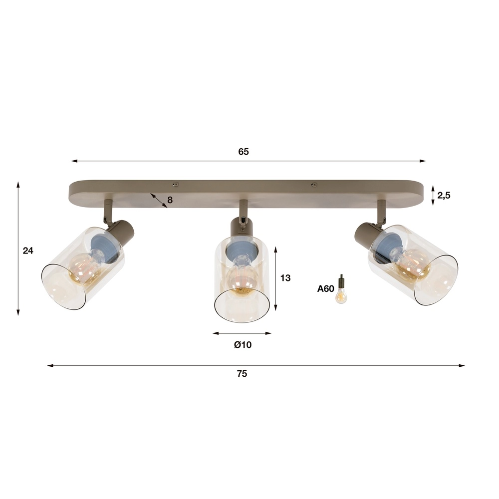 Plafondlamp recht Sepiora 3-lichts zand bruin Lyora 8716803515239