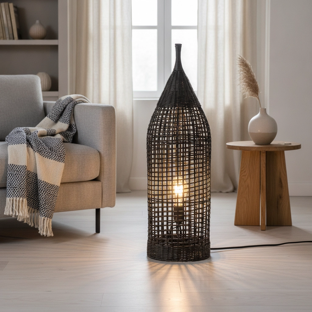 Bohemian vloerlamp Naos rotan 73H zwart