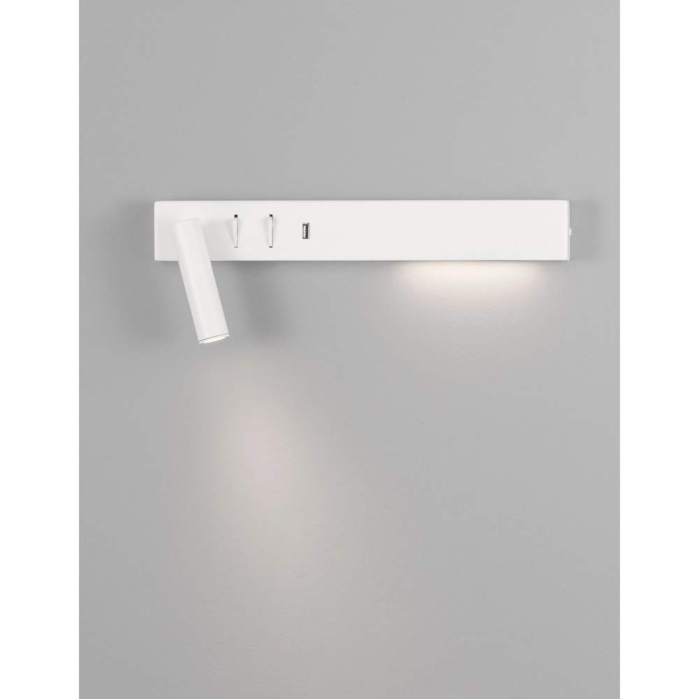 Bedlampje Vida links wit met usb