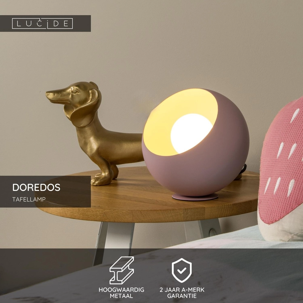 Tafellampje Doredos Ø 20cm roze Lucide 5411212510051