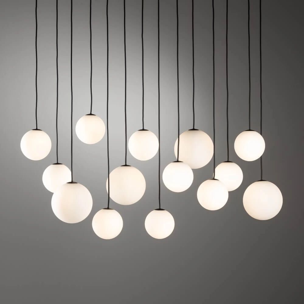 14-lichts hanglamp Snowball zwart met wit glas Lyora 5903139114080