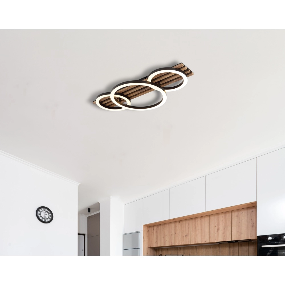 Plafondlamp Tisha 3 ringen zwart met hout Globo 9007371528578