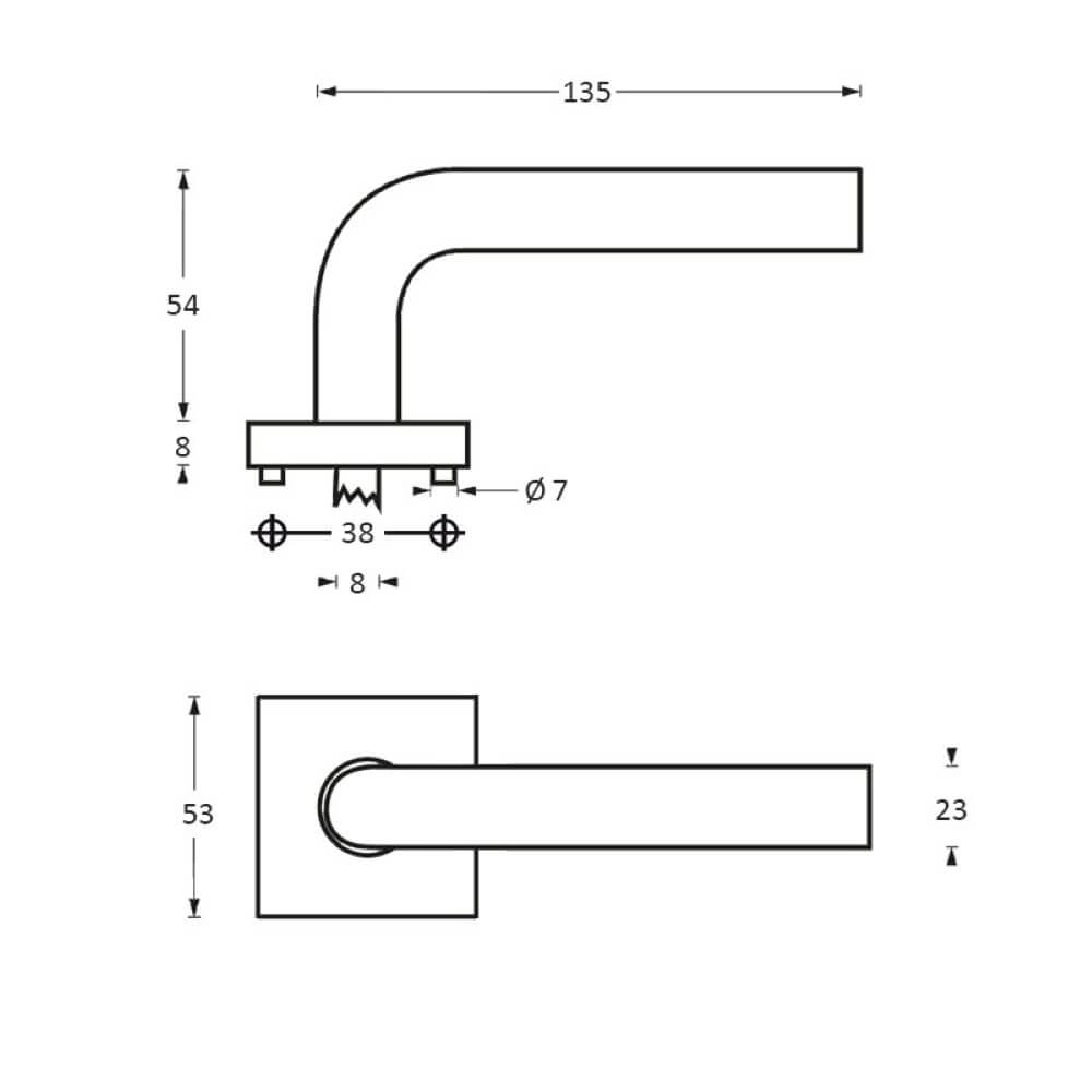 Strakke ovale deurklink Hoek 90 vierkant rozet RVS Intersteel 8714186127742