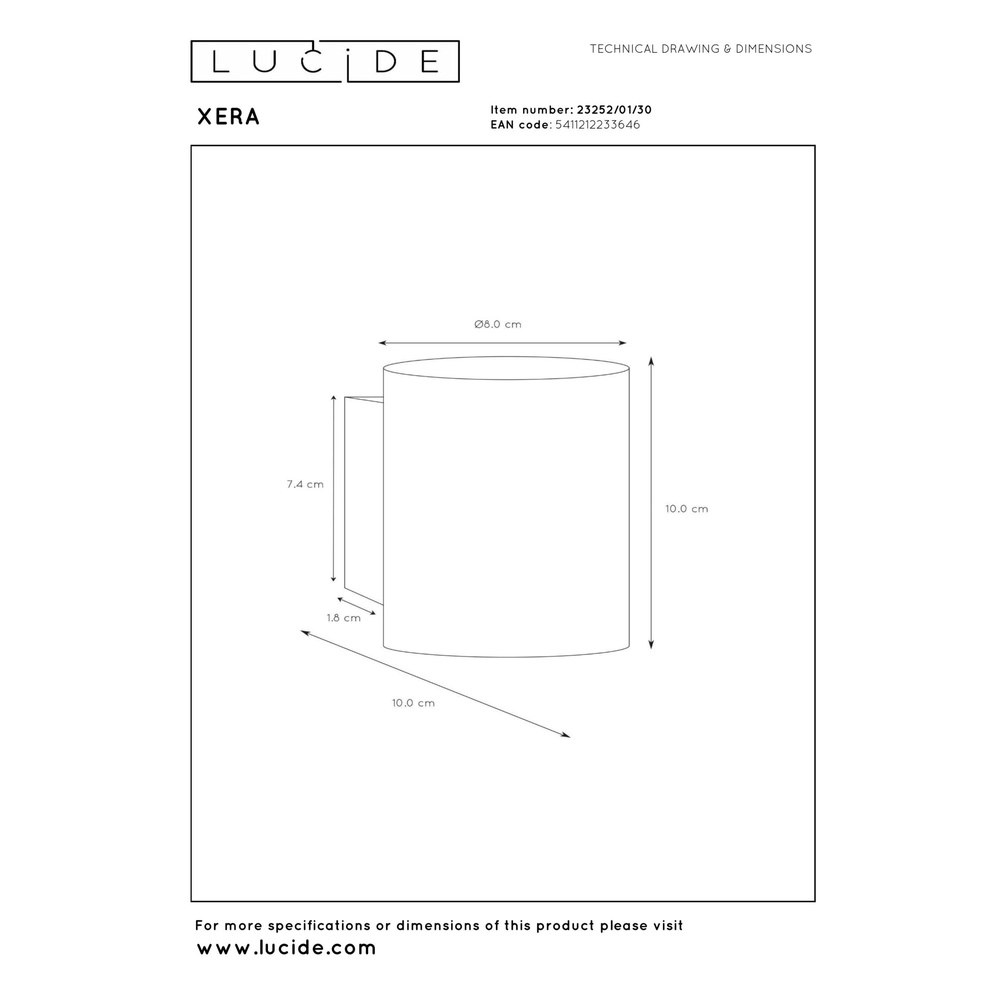 Wandlamp Xera Ø 8cm zwart Lucide 5411212233646