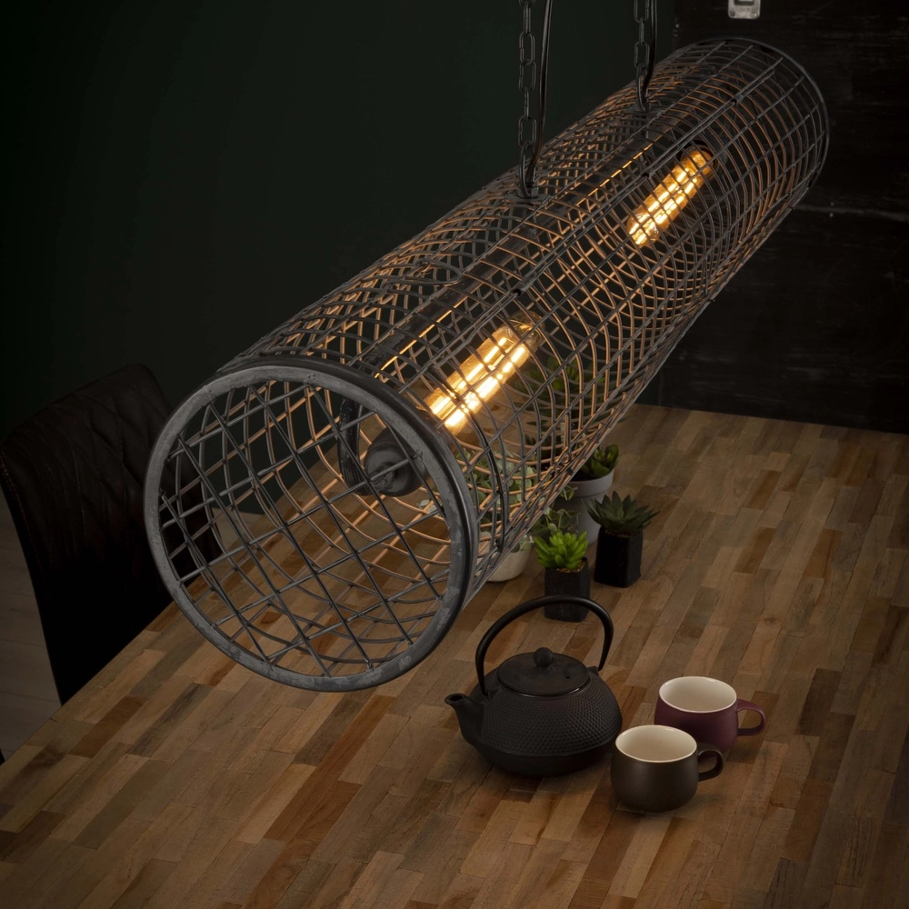 Industriële gaas hanglamp Cylinder 121cm - 2x E27 Lyora 8716803512757
