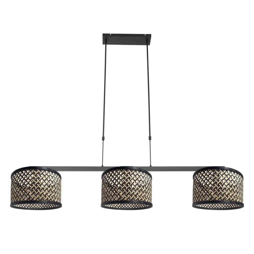 3-lichts hanglamp Stang zwart met bamboe