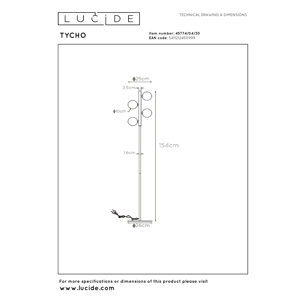Vloerlamp Tycho zwart Lucide 5411212450999