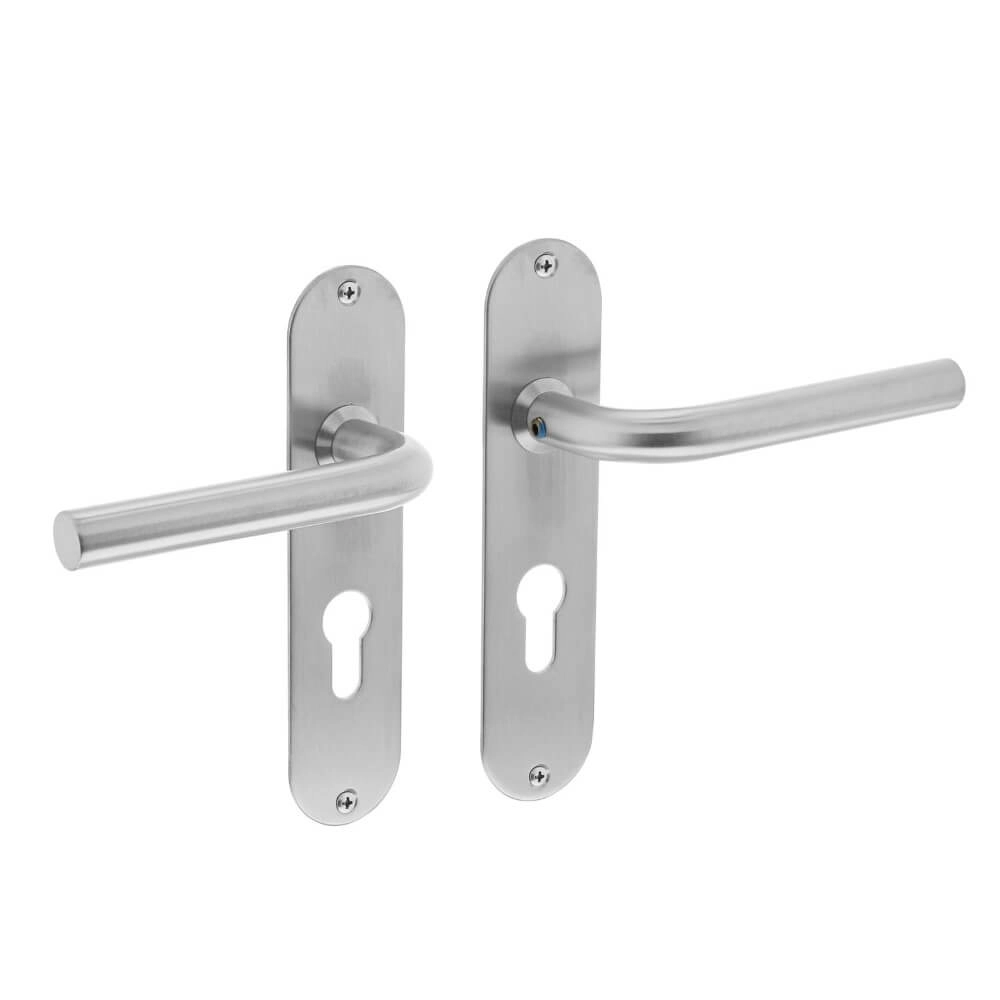 Deurklink Recht profielcilinder 55mm RVS