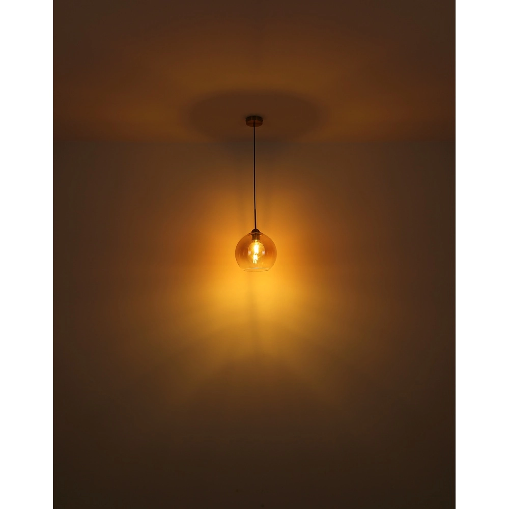 Gouden hanglamp Jamessa enkel met amber glas Globo 9007371441686