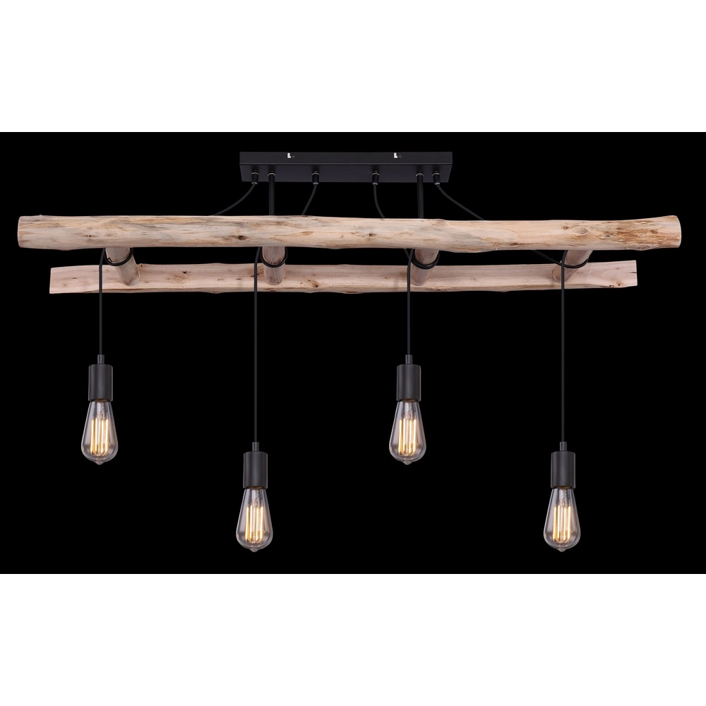 4-lichts hanglamp Irmgard hout 80cm Globo 9007371390342