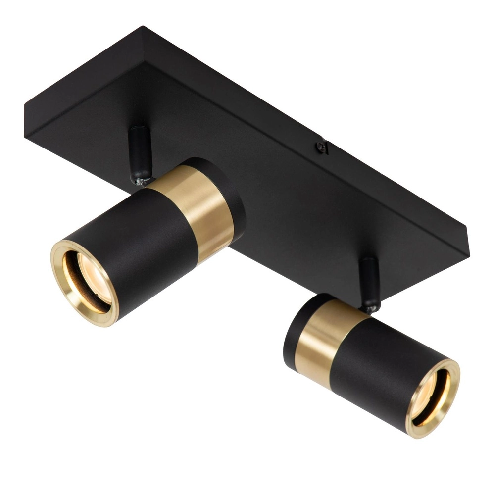 Plafondlamp Gorik 2-lichts zwart met goud Lucide 5411212530981
