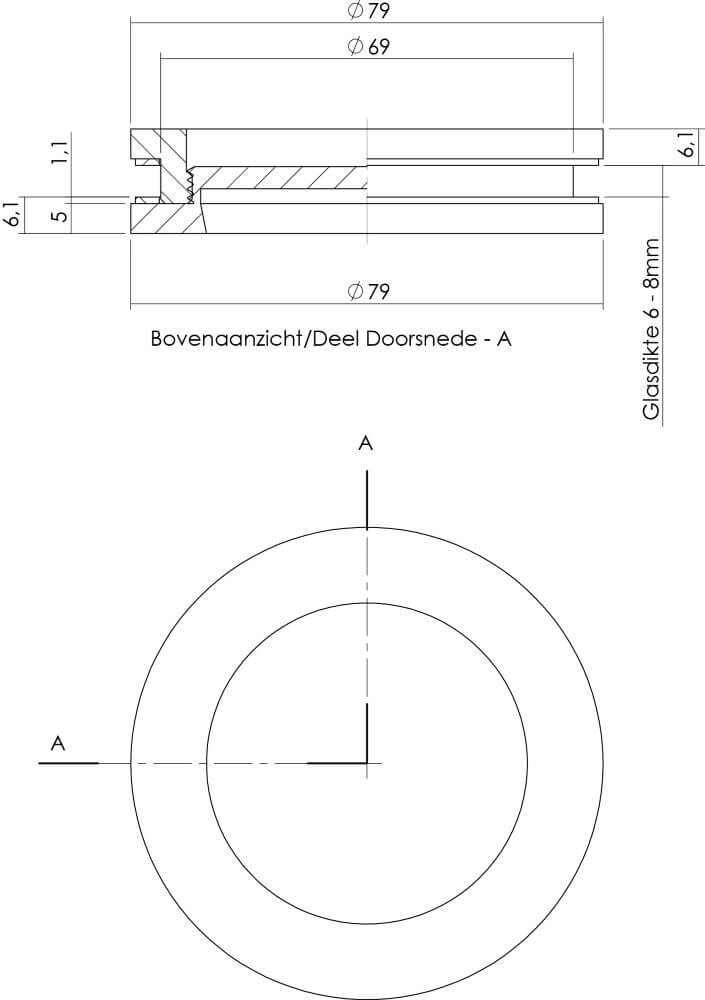 Schuifdeurkom Alvro voor glasdeur RVS Intersteel 8714186142585