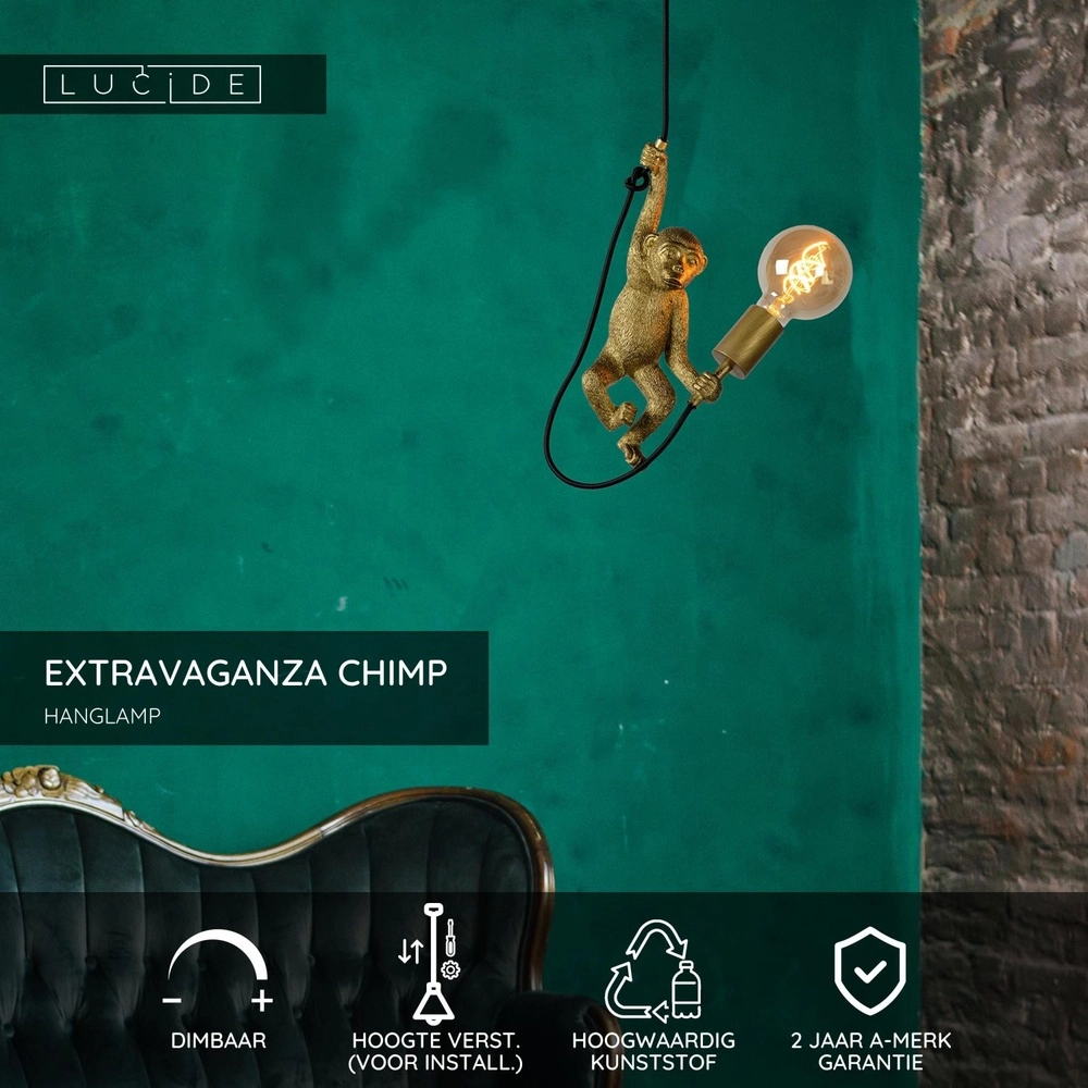 Hanglamp Extravaganza Chimp aapje zwart met goud Lucide 5411212105318